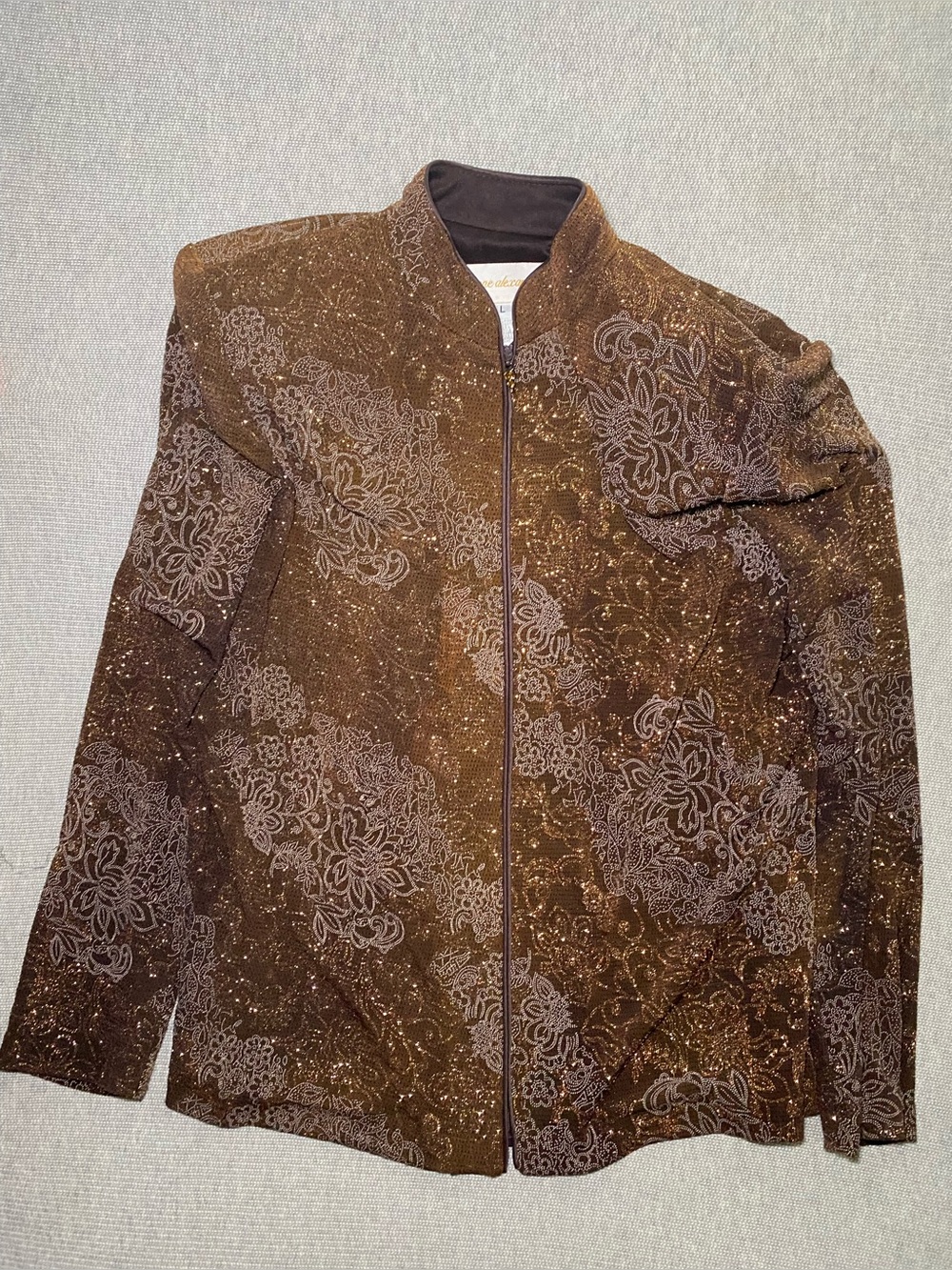 Jeanne Alexander L Brown Gold Wedding Formal Zip Up Dressy Top
